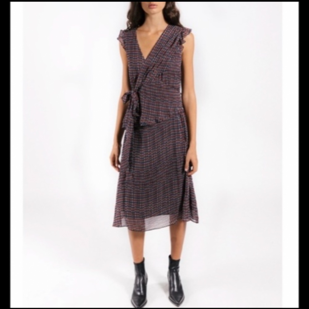 Lenon x Anthropologie Matilda Plaid/Checkered Faux Wrap Ciffon Dress Size XS